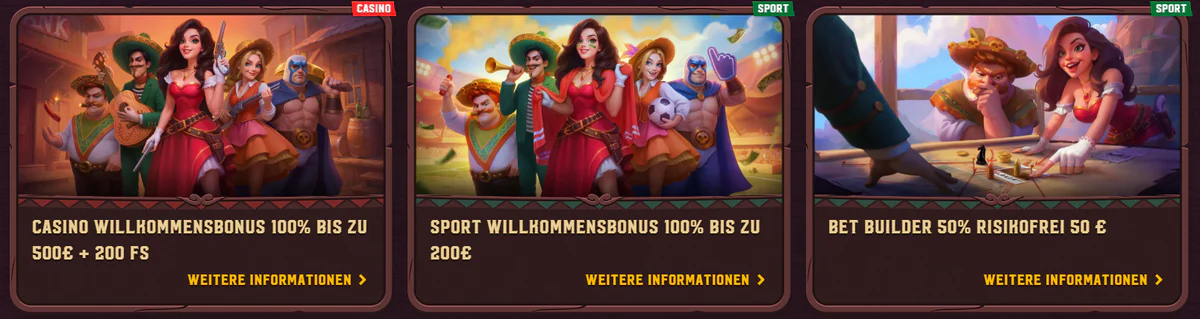 5 Gringos Casino bonussen met 100% tot €500 en 200 gratis spins, een sportwelkomstbonus tot €200 en een Bet Builder-aanbieding