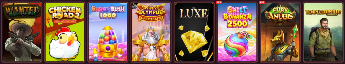 5 Gringos Casino overzicht van populaire online slots, waaronder Sweet Bonanza 2500, Gates of Olympus en Chicken Road 2